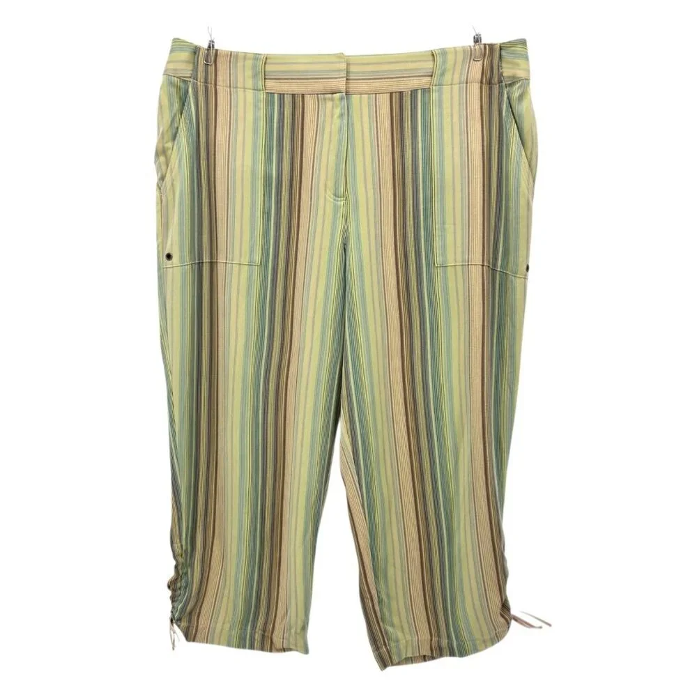 Tommy Bahama Womens 16 Pants Silk Crop Capri Striped Green Pockets Boho Preppy